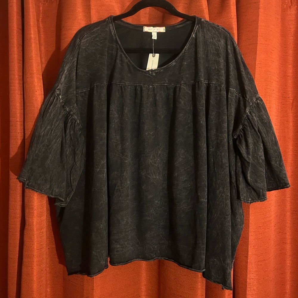 NWT Anthropologie Eri + Ali Black Distressed Top Size L